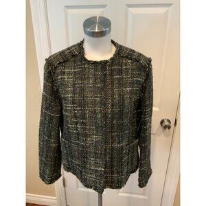 Brooks Brothers Green & Black Shimmering Wool Plaid Tweed Jacket, Size 16